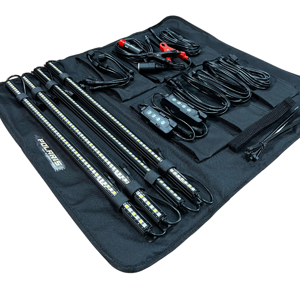Polaris Camping LED light bar entire kit with bag rolled out
