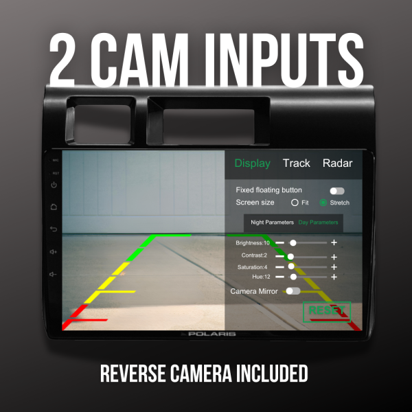 Reverse camera view on Polaris 70 Maxx24 head unit with dual camera input support for Landcruiser 70 Series 2024