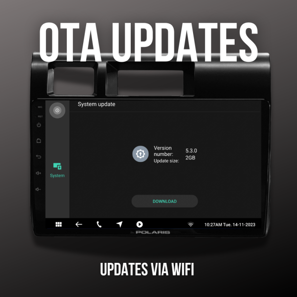 Over-the-air software update screen on Polaris 70 Maxx24 head unit via WiFi for Landcruiser 70 Series