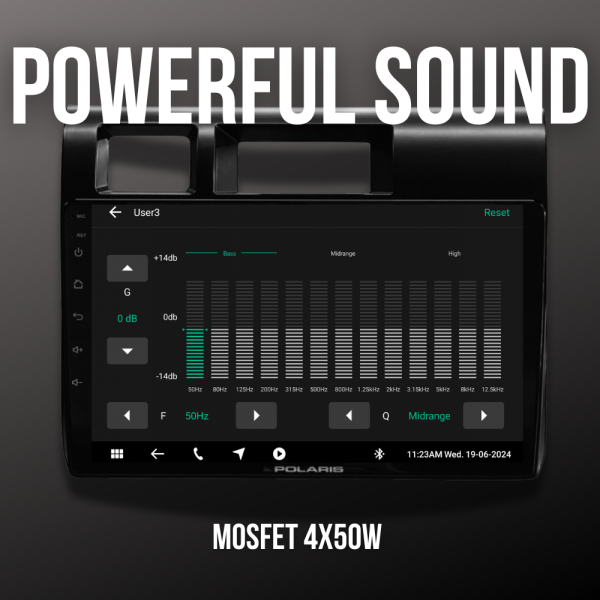 MOSFET amplifier equalizer screen on Polaris 70 Maxx24 head unit with 4x50W output for Toyota Landcruiser